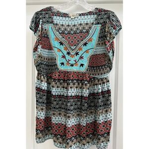 Live and Let Live Petite Boho Embroidered Smocked Empire Waist Tunic Top  PL